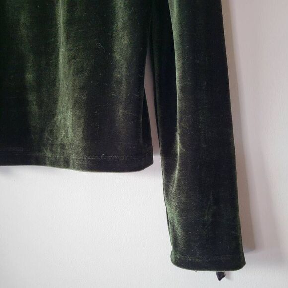 Anthropologie Crushed Velvet Ribbon-Tie Back Top XL • Dark Forest Green Long Sle - Picture 4 of 7